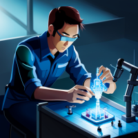 Prompt: In the dimly lit lab space, a young and focused Asian engineer meticulously assembles a miniature nuclear fusion reactor for a mechatronic suite, drawing inspiration from Iron Man's iconic armor suit. The blue hues of the late-night environment create an atmosphere of intrigue and dedication, while the brightly shining light from the arc reactor casts a mesmerizing glow. With ultra-realistic and high-definition precision, this photograph captures the engineer's unwavering determination and the cutting-edge technology he harnesses. Captured with a Nikon D850 and a Nikkor 24-70mm f/2.8 lens, in the style of renowned photographer Annie Leibovitz. --ar 3:4 --s 1000 --c 80. Negative Prompt: Sci-Fi: (bad anatomy:1.4), (bad proportions:1.4), (deformed:1.3), disfigured, blurry, low quality, gross proportions, (ugly:1.3), (cloned spaceships:1.3), (oversaturated:1.2), (weird alien shapes:1.5), extra limbs, extra arms, extra legs, extra fingers, fused fingers, too many fingers, long neck, (mutated hands:1.2), mutation, mutilated, (lowres:1.2), (cropped:1.2), out of frame, (poorly drawn planets:1.3), poorly drawn hands, (dehydrated:1.2), (worst quality:1.4), (duplicate:1.2), error, (JPEG artifacts:1.2), watermark, (username:1.1), signature, text. 
