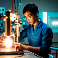 Prompt: In the dimly lit lab, an Asian engineer meticulously works on a lab bench, diligently constructing a miniature nuclear fusion reactor for a mechatronic suite, drawing inspiration from Iron Man's iconic armor suit. The space is bathed in a soft, blue hue, with the brightly shining light emitted by the arc reactor casting an ethereal glow. This ultra-realistic and high-definition photograph captures the engineer's dedication and expertise. Captured with a Nikon D850 camera and a Sigma 35mm f/1.4 lens, in the style of renowned photographer Steve McCurry. --ar 3:4 --s 1000 --c 80. Negative prompt: Sci-Fi: (bad anatomy:1.4), (bad proportions:1.4), (deformed:1.3), disfigured, blurry, low quality, gross proportions, (ugly:1.3), (cloned spaceships:1.3), (oversaturated:1.2), (weird alien shapes:1.5), extra limbs, extra arms, extra legs, extra fingers, fused fingers, too many fingers, long neck, (mutated hands:1.2), mutation, mutilated, (lowres:1.2), (cropped:1.2), out of frame, (poorly drawn planets:1.3), poorly drawn hands, (dehydrated:1.2), (worst quality:1.4), (duplicate:1.2), error, (JPEG artifacts:1.2), watermark, (username:1.1), signature, text.